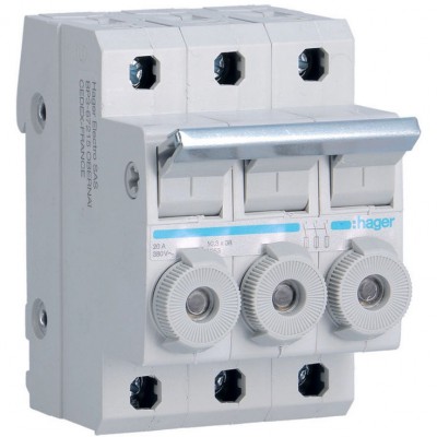 HAGER L95300 Modułowy rozłącznik bezpiecznikowy 20A 400V AC 3P /10x38mm/ L95300