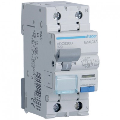 HAGER Wyłącznik różnicowoprądowy z członem nadprądowym B 20A 6kA 30mA 1P+N RCBO /Typ AC/