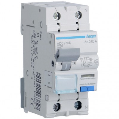 HAGER Wyłącznik różnicowoprądowy z członem nadprądowym C 20A 6kA 30mA 1P+N RCBO /Typ AC/