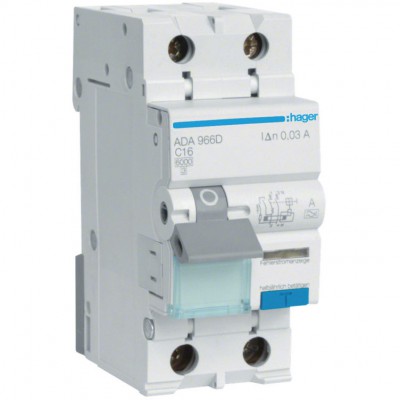 HAGER Wyłącznik różnicowoprądowy z członem nadprądowym C 16A 6kA 30mA 1P+N  RCBO /Typ A/