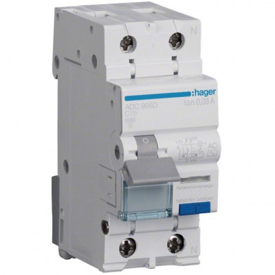 HAGER Wyłącznik różnicowoprądowy z członem nadprądowym C 16A 6kA 30mA 1P+N RCBO /Typ AC/