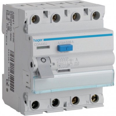 HAGER CDA440J Wyłącznik różnicowoprądowy 40A 30mA 4P 6kA 4P RCCB /Typ A/