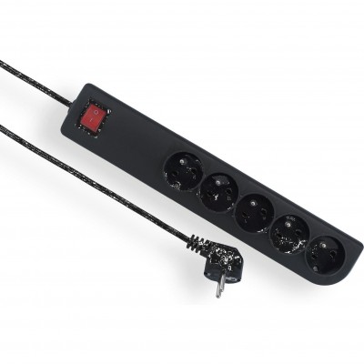 ELGOTECH Listwa przeciwprzepięciowa 5-krotna z uziemieniem 1,5M 3x1mm² + wyłącznik /Czarny/