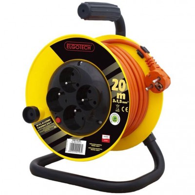 ELGOTECH Przedłużacz bębnowy mały 4-krotny z uziemieniem 20M 3x1,5mm² + termik /Pomarańczowy/