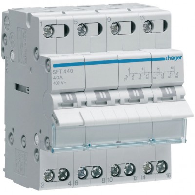 HAGER Modułowy przełącznik instalacyjny /I-0-II/ punkt wspólny od góry 4P 40A 400V AC