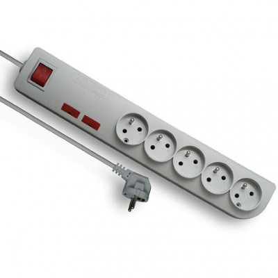 ELGOTECH Listwa przeciwprzepięciowa 5-krotna z uziemieniem 1,5M 3x1mm² + wyłącznik /Szary/