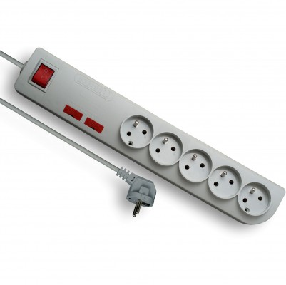 ELGOTECH Listwa przeciwprzepięciowa 5-krotna z uziemieniem 5M 3x1mm² + wyłącznik /Szary/