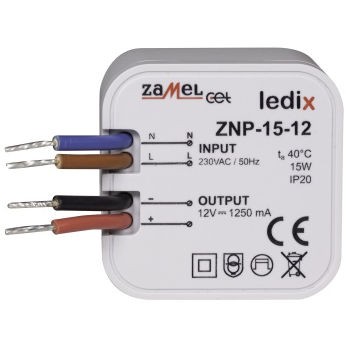 ZAMEL LDX10000030 Zasilacz LED dopuszkowy 12V DC 15W Ledix ZNP-15-12