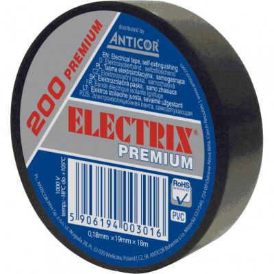 ANTICOR Taśma izolacyjna PCW Premium 200 /19mmx18m/ Czarny
