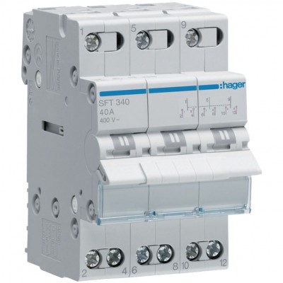 HAGER Modułowy przełącznik instalacyjny /I-0-II/ punkt wspólny od góry 3P 40A 400V AC