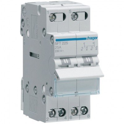 HAGER Modułowy przełącznik instalacyjny /I-0-II/ punkt wspólny od góry 2P 25A 230V AC