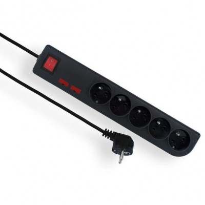 ELGOTECH Listwa przeciwprzepięciowa 5-krotna z uziemieniem 3M 3x1mm² + wyłącznik /Czarny/
