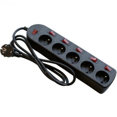 ELGOTECH Przedłużacz przenośny 5-krotny z uziemieniem 1,5M 3x1mm² + 6 wyłączników /Czarny/