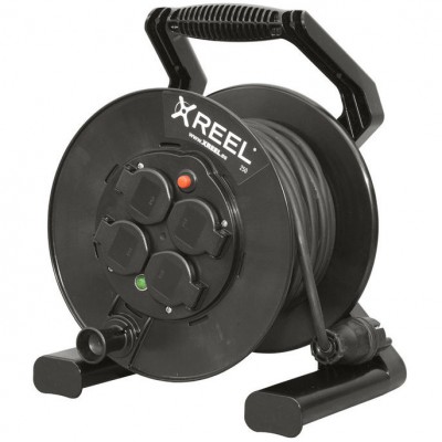 PCE Przedłużacz bębnowy XREEL 30mb H05RR‑F 3x1,5 IP54 4xGS 230V + termik Czarny