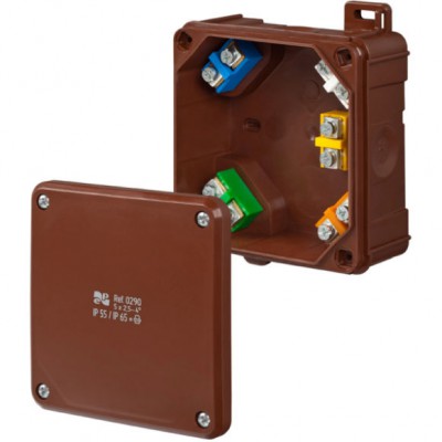 ELEKTRO-PLAST NASIELSK Puszka natynkowa hermetyczna 2K z uchwytami do montażu i membranami IP55/IP65 /98x98x46mm/ Brązowy