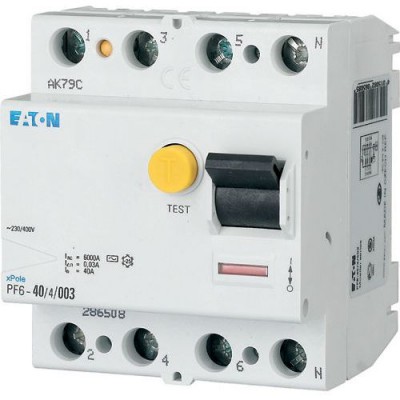 EATON Wyłącznik różnicowoprądowy PF6-63/4/01 63A 0,1A 100mA 6kA 4P /Typ AC/