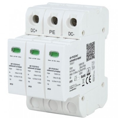 RGB TECHNIK Ogranicznik przepięć OP-PV20 T1+T2 B+C 6,25kA 1000V DC do instalacji fotowoltaicznych