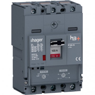 HAGER Wyłącznik mocy h3+ P160 100A  3P 40kA TM MCCB