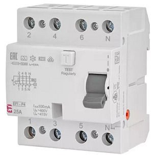 ETI 002061521 Wyłącznik różnicowoprądowy EFI-P4 A 25/0.1 25A 0,1A 100mA 10kA 4P /Typ A/