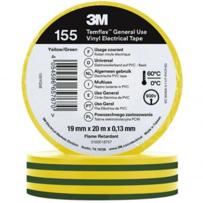 3M Winylowa taśma izolacyjna PCW Temflex 155 /19mmx20m/ Żółto-zielony
