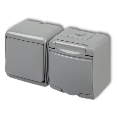 10WGHH-1p Łącznik jednobiegunowy z gniazdem pojedynczym z uziemieniem 2P+Z (klapka popielata, przesłony torów prądowych) Popielaty