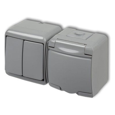 10WGHH-2 Łącznik świecznikowy z gniazdem pojedynczym z uziemieniem 2P+Z (klapka popielata, bez przesłon) Popielaty