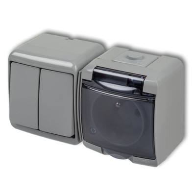 10WGHH-2d Łącznik świecznikowy z gniazdem pojedynczym z uziemieniem 2P+Z (klapka dymna, bez przesłon) Popielaty