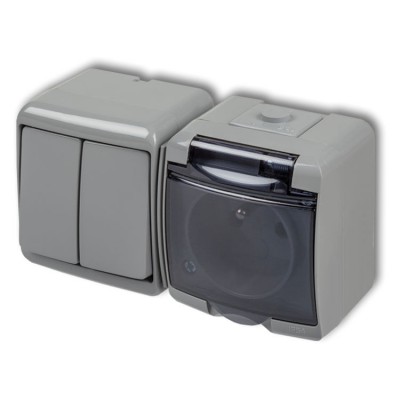 10WGHH-2dp Łącznik świecznikowy z gniazdem pojedynczym z uziemieniem 2P+Z (klapka dymna, przesłony torów prądowych) Popielaty