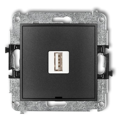 11ICUSBBO-1 Mechanizm ładowarki USB pojedynczej USB A, 5W max., 5V, 1A, bez pola opisowego Grafitowy