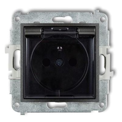 Mechanizm gniazda bryzgoszczelnego z uziemieniem 2P+Z (klapka dymna, przesłony torów prądowych) Grafitowy Karlik ICON - 11IGPB-1zdp