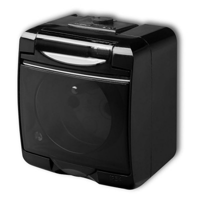 12GHE-1d Gniazdo pojedyncze z uziemieniem 2P+Z (klapka dymna, bez przesłon) Czarny