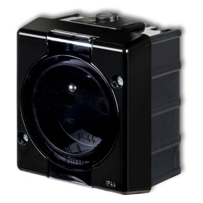 Gniazdo pojedyncze z uziemieniem 2P+Z (klapka dymna) Czarny Karlik SENIOR - 12GHS-1d