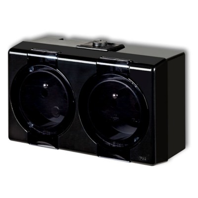 Gniazdo podwójne z uziemieniem 2x(2P+Z) (klapka dymna) Czarny Karlik SENIOR - 12GHS-2nd