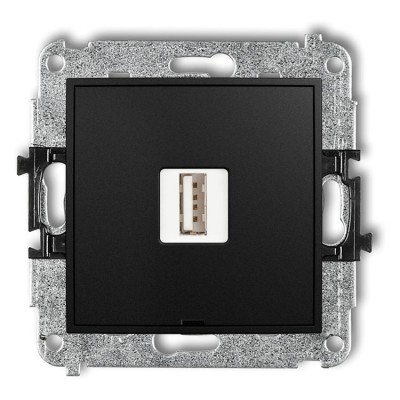 12ICUSBBO-3 Mechanizm ładowarki USB pojedynczej USB A, 10W max., 5V, 2A, bez pola opisowego Czarny Mat