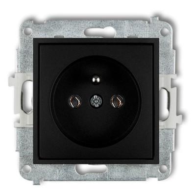 Mechanizm gniazda pojedynczego z uziemieniem 2P+Z (bez przesłon torów prądowych) Czarny Mat Karlik ICON - 12IGP-1z