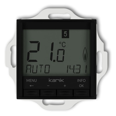 12IRT-3.1 Mechanizm uniwersalnego elektronicznego tygodniowego regulatora temperatury (podświetlenie białe) Czarny Mat