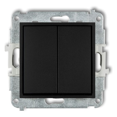 Mechanizm łącznika jednobiegunowego ze schodowym (dwa klawisze bez piktogramów, wspólne zasilanie) Czarny Mat 12IWP-10.11 Karlik ICON