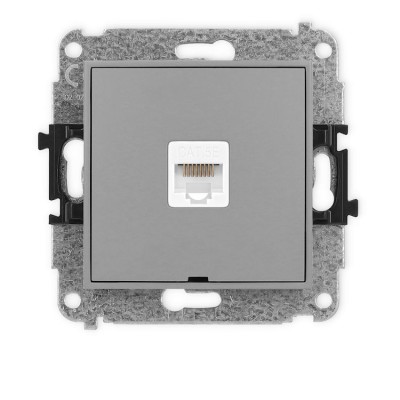 Mechanizm gniazda komputerowego pojedynczego 1xRJ45, kat. 5e, 8-stykowy, bez pola opisowego Szary Mat Karlik ICON - 27IGKBO-1