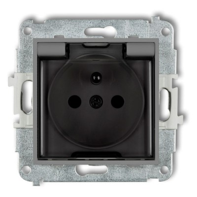 Mechanizm gniazda bryzgoszczelnego z uziemieniem 2P+Z (klapka dymna, przesłony torów prądowych) Szary Mat Karlik ICON - 27IGPB-1zdp