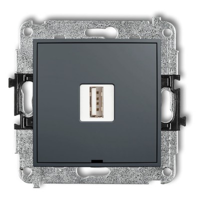 28ICUSBBO-3 Mechanizm ładowarki USB pojedynczej USB A, 10W max., 5V, 2A, bez pola opisowego Grafitowy Mat