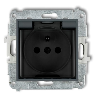 Mechanizm gniazda bryzgoszczelnego z uziemieniem 2P+Z (klapka dymna, przesłony torów prądowych) Grafitowy Mat Karlik ICON - 28IGPB-1zdp