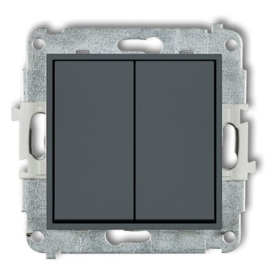 Mechanizm łącznika jednobiegunowego ze schodowym (dwa klawisze bez piktogramów, wspólne zasilanie) Grafitowy Mat 28IWP-10.11 Karlik ICON