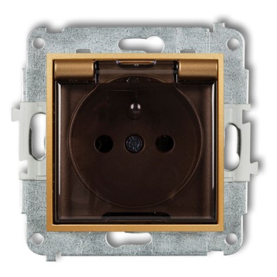 Mechanizm gniazda bryzgoszczelnego z uziemieniem 2P+Z (klapka dymna, przesłony torów prądowych) Złoty Karlik ICON - 29IGPB-1zdp