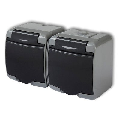 30GHE-2 Gniazdo podwójne z uziemieniem 2x(2P+Z) (klapka grafitowa, bez przesłon) Popielato-Grafitowy