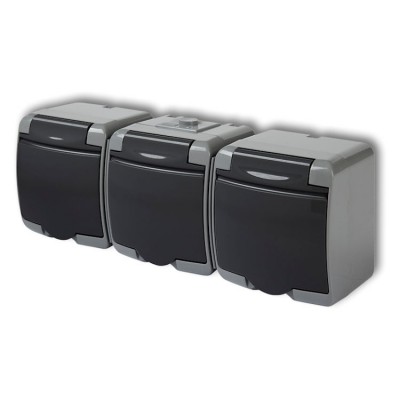 30GHE-3 Gniazdo potrójne z uziemieniem 3x(2P+Z) (klapka grafitowa, bez przesłon) Popielato-Grafitowy