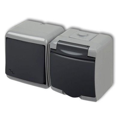 30WGHH-3 Łącznik schodowy z gniazdem pojedynczym z uziemieniem 2P+Z (klapka grafitowa, bez przesłon) Popielato-Grafitowy