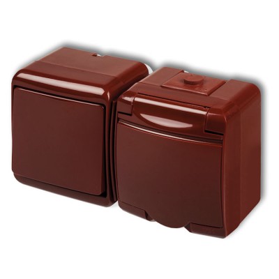 4WGHH-1 Łącznik jednobiegunowy z gniazdem pojedynczym z uziemieniem 2P+Z (klapka brązowa, bez przesłon) Brązowy