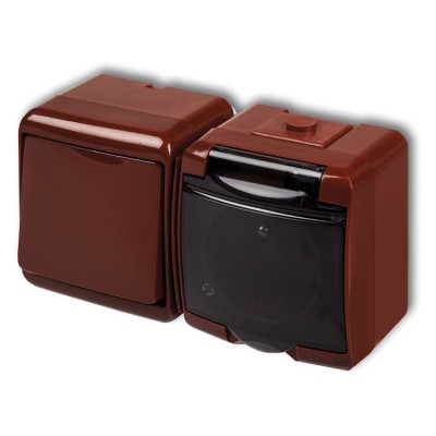 4WGHH-1d Łącznik jednobiegunowy z gniazdem pojedynczym z uziemieniem 2P+Z (klapka dymna, bez przesłon) Brązowy