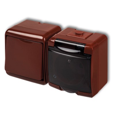 4WGHH-1dp Łącznik jednobiegunowy z gniazdem pojedynczym z uziemieniem 2P+Z (klapka dymna, przesłony torów prądowych) Brązowy