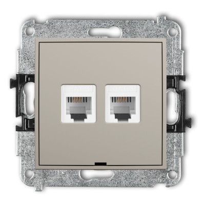60IGTBO-2 Mechanizm gniazda telefonicznego podwójnego 2xRJ11, 4-stykowy, beznarzędziowe, bez pola opisowego Taupe
